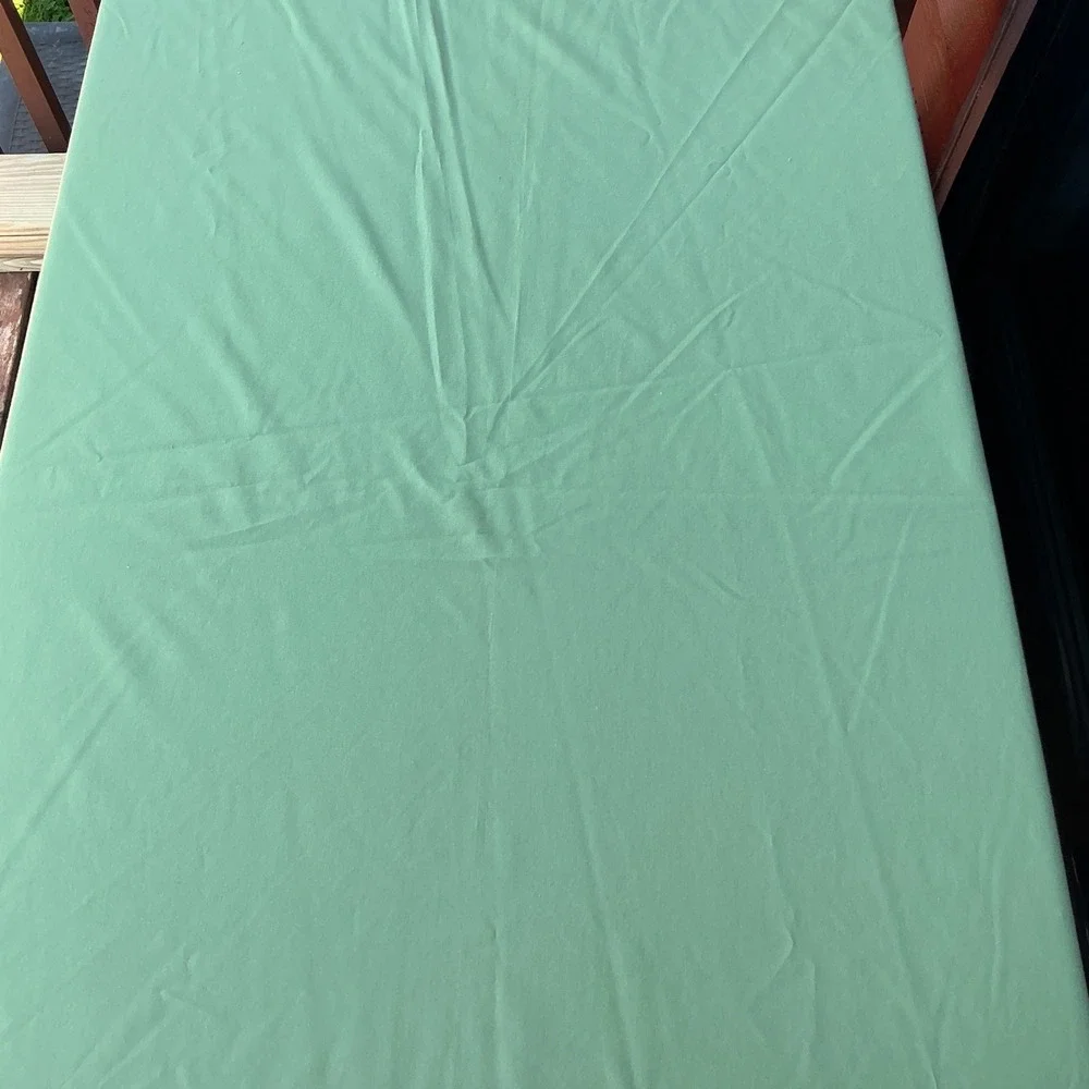 Homemade 70s Tablecloth Rectangular 68x104 Sage Green Lace Trim‎ Vintage